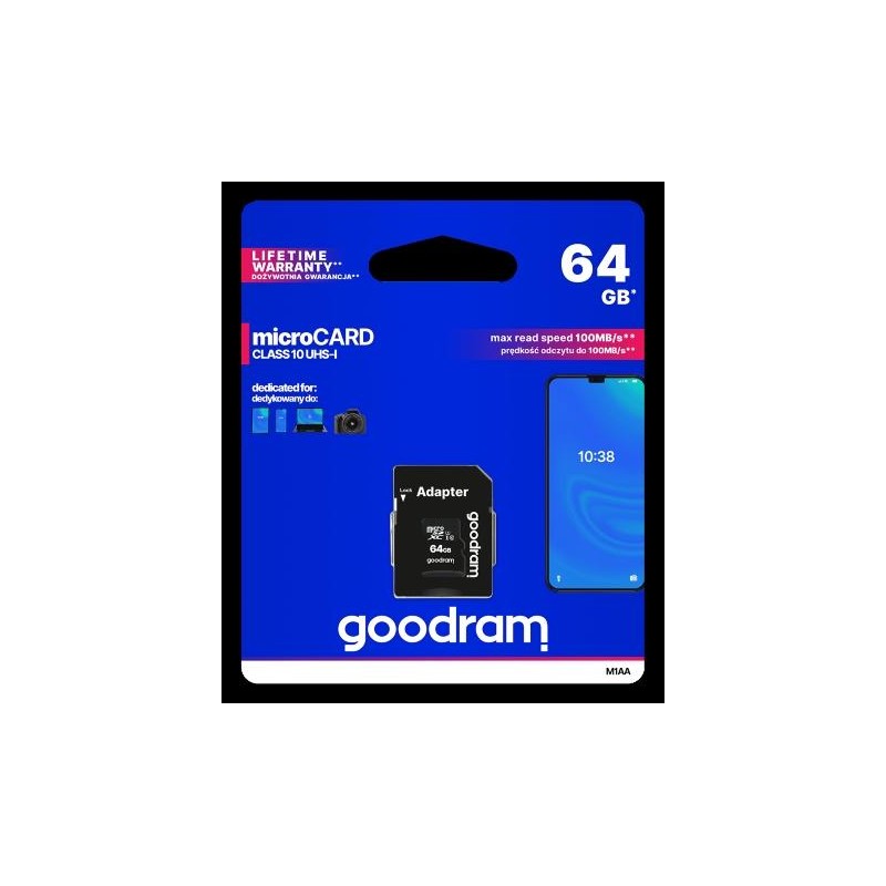 microSD GoodRAM 64GB class 10 UHS I + adpter, ret. blister