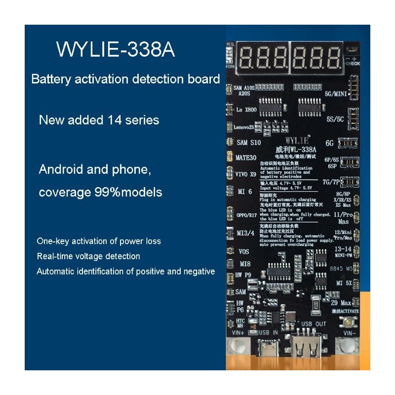 WYLIE WL-338A Scheda attivazione batterie iPhone e Android