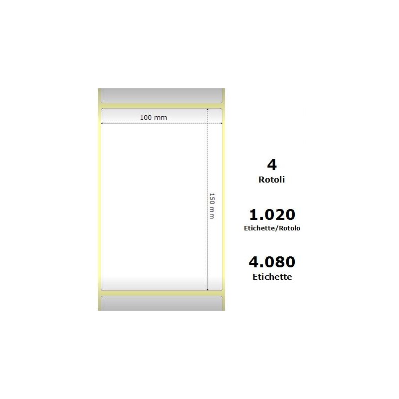 White 100x150mm,1020 Et/Rotolo Z-1000D,3.9x5.9x3 Core,4Rolls