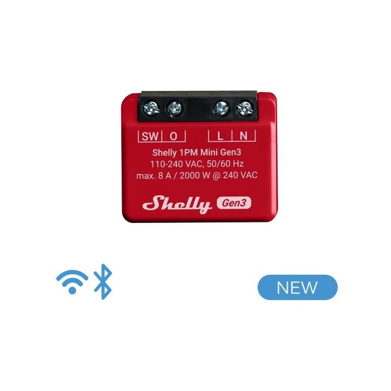 Shelly 1PM Mini Gen3  - Smart Relay 8A AC WiFi/BT + PM